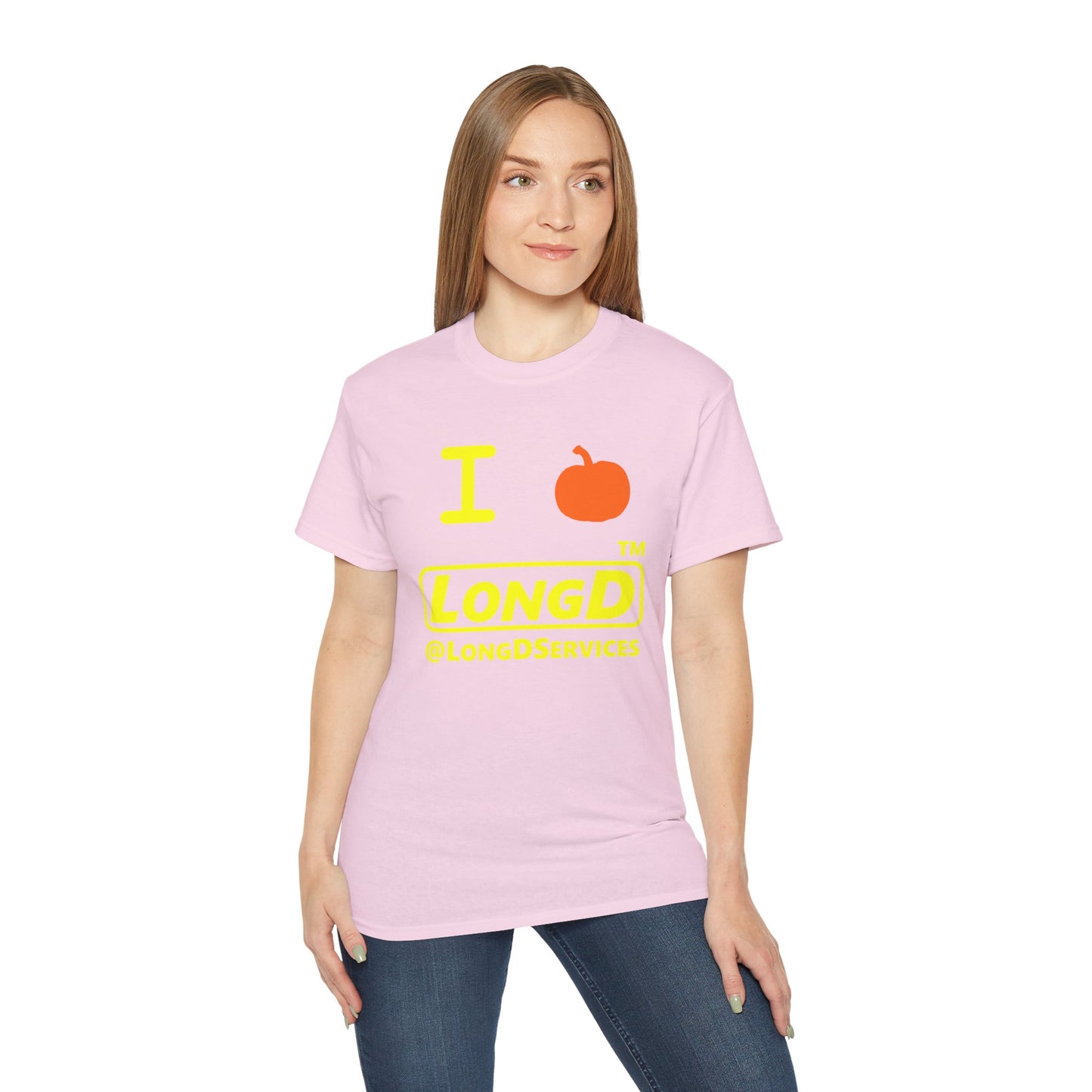 I Pumpkin LongD® Logo Cotton Tee positive yellow basic tag logo