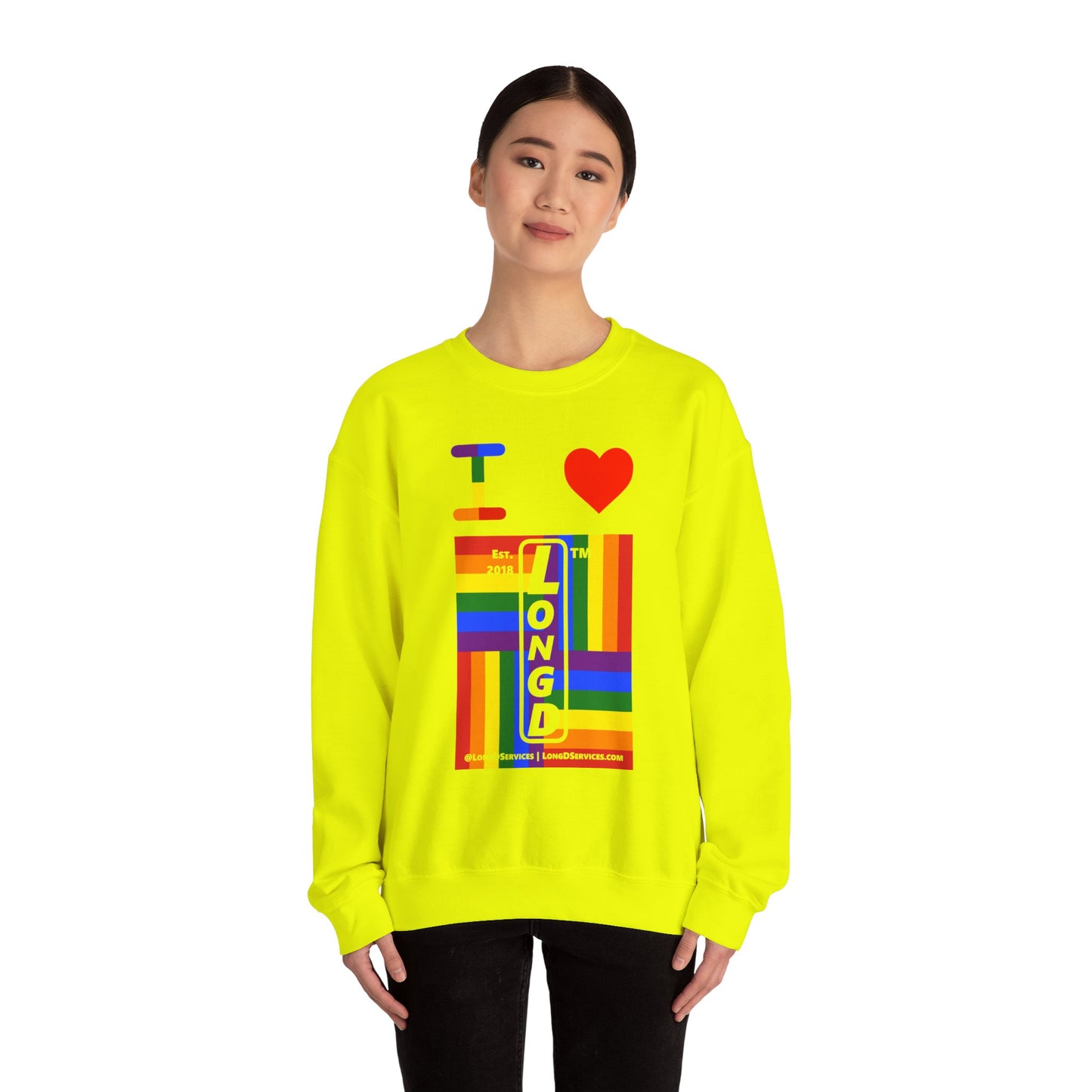 I Luv LongD negative windmill tag-domain upright front-back logo crewneck sweatshirt
