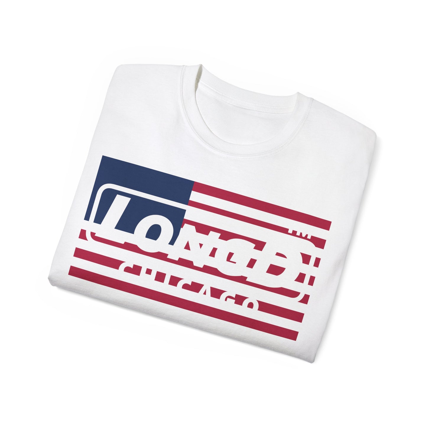 LongD negative flag 4-print Chicago logo cotton tee (patriotic colors)