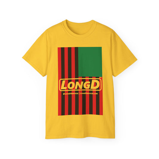 LongD® Logo Cotton Tee Juneteenth cropped vertical African-American flag negative text