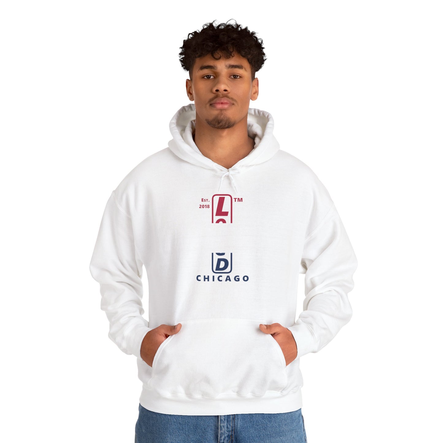 LongD® positive horizontal 3-striped upright Chicago logo hoodie