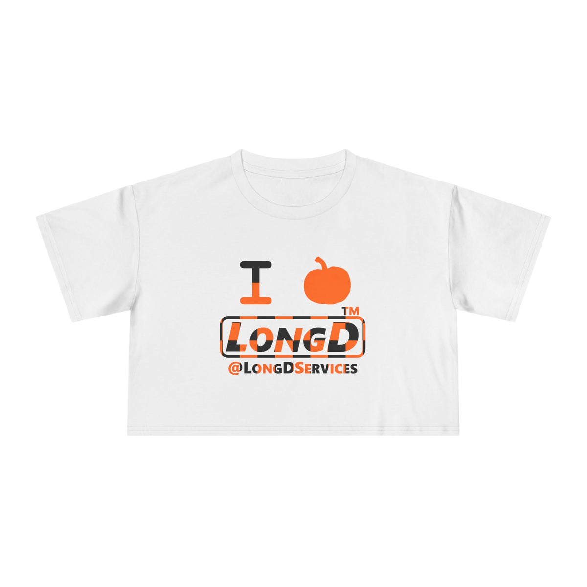 I pumpkin LongD Tag positive checkered logo crop tee