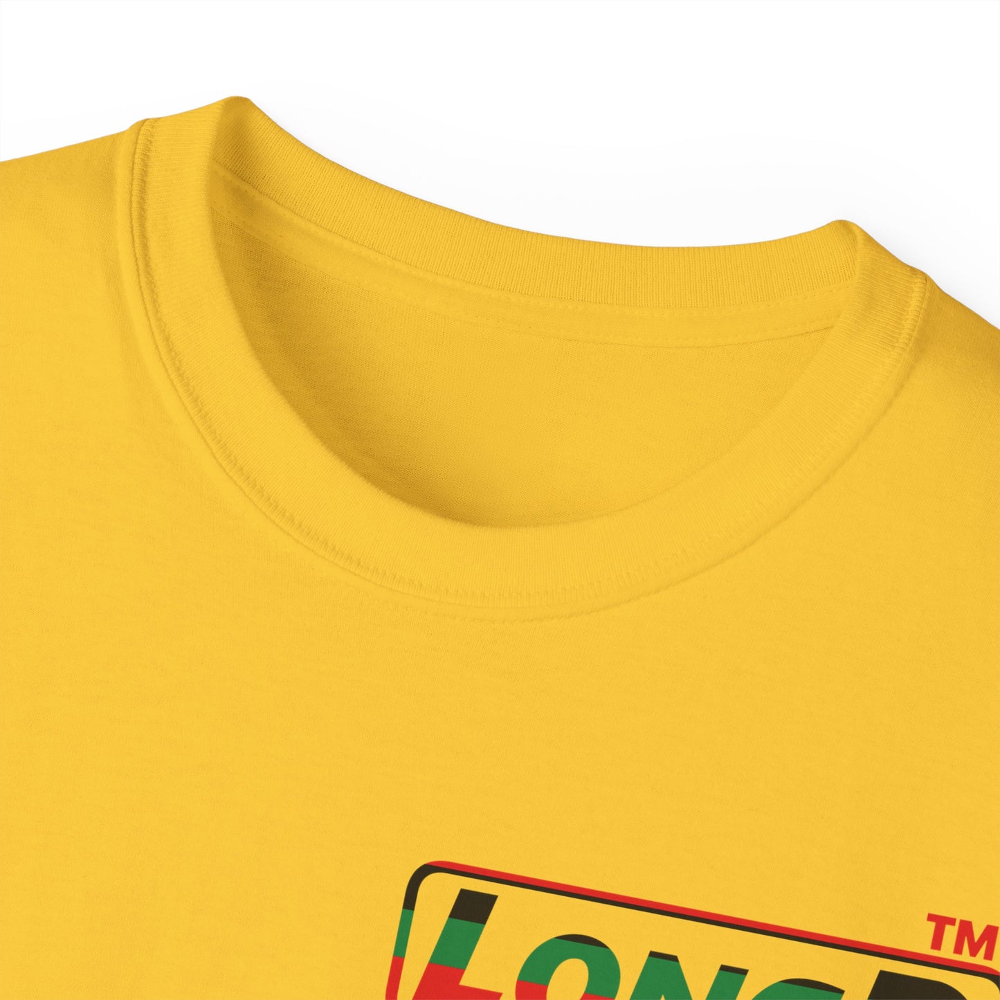 LongD positive horizontal 6-striped Chicago logo single-breasted front-back cotton tee (Juneteenth colors)