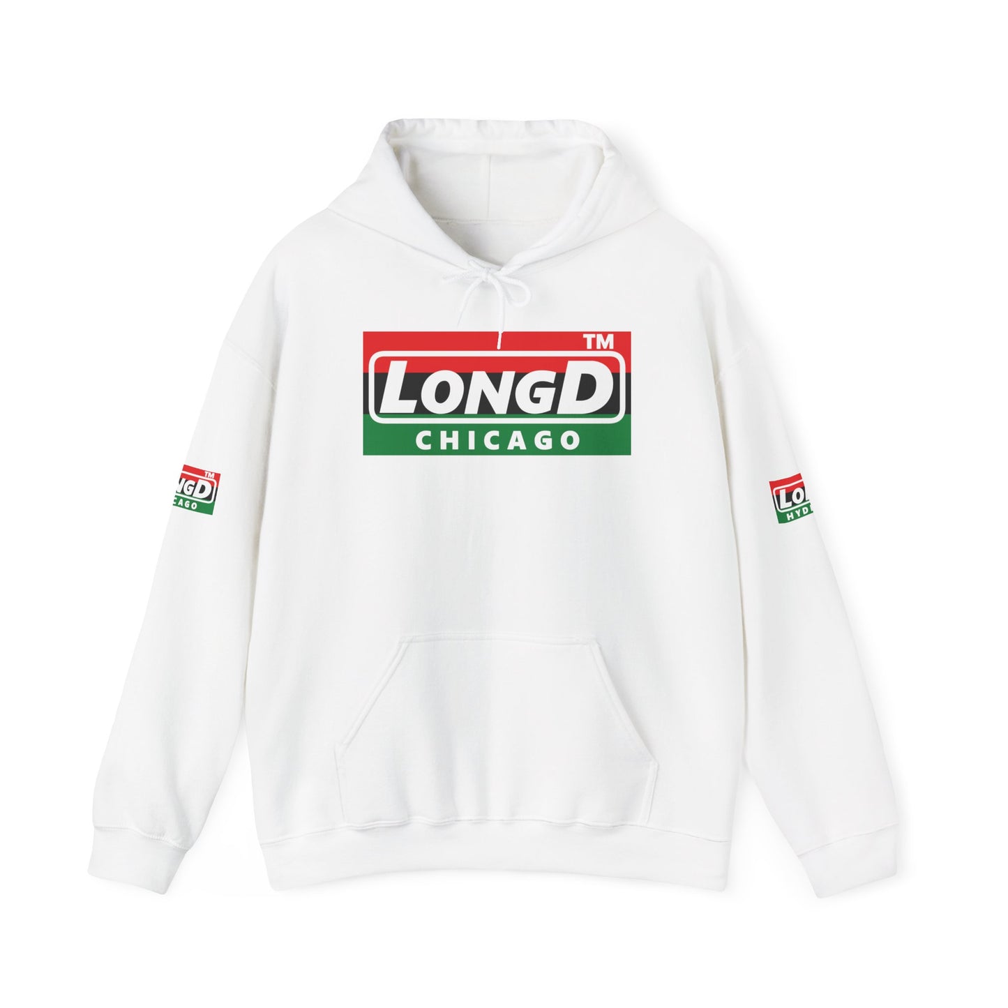 LongD® basic official Chicago 4-print flipped-back logo Hoodie (Juneteenth colors)