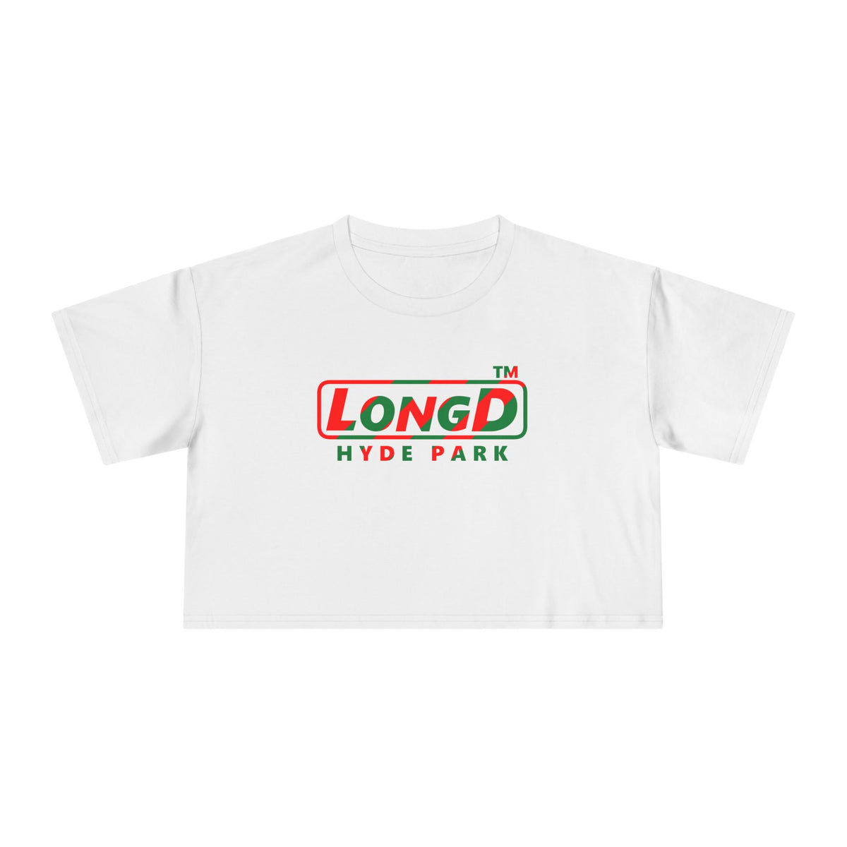 LongD Hyde Park positive pixel-weighted 6-striped logo (Xmas colors) crop tee