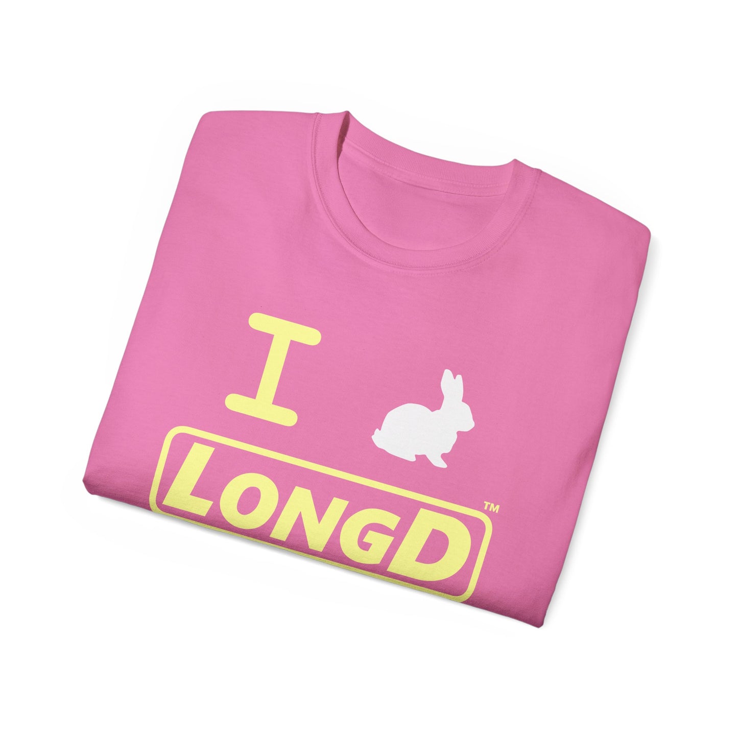 I Bunny LongD® Logo Cotton Tee Easter pastel yellow text (white Easter Bunny)
