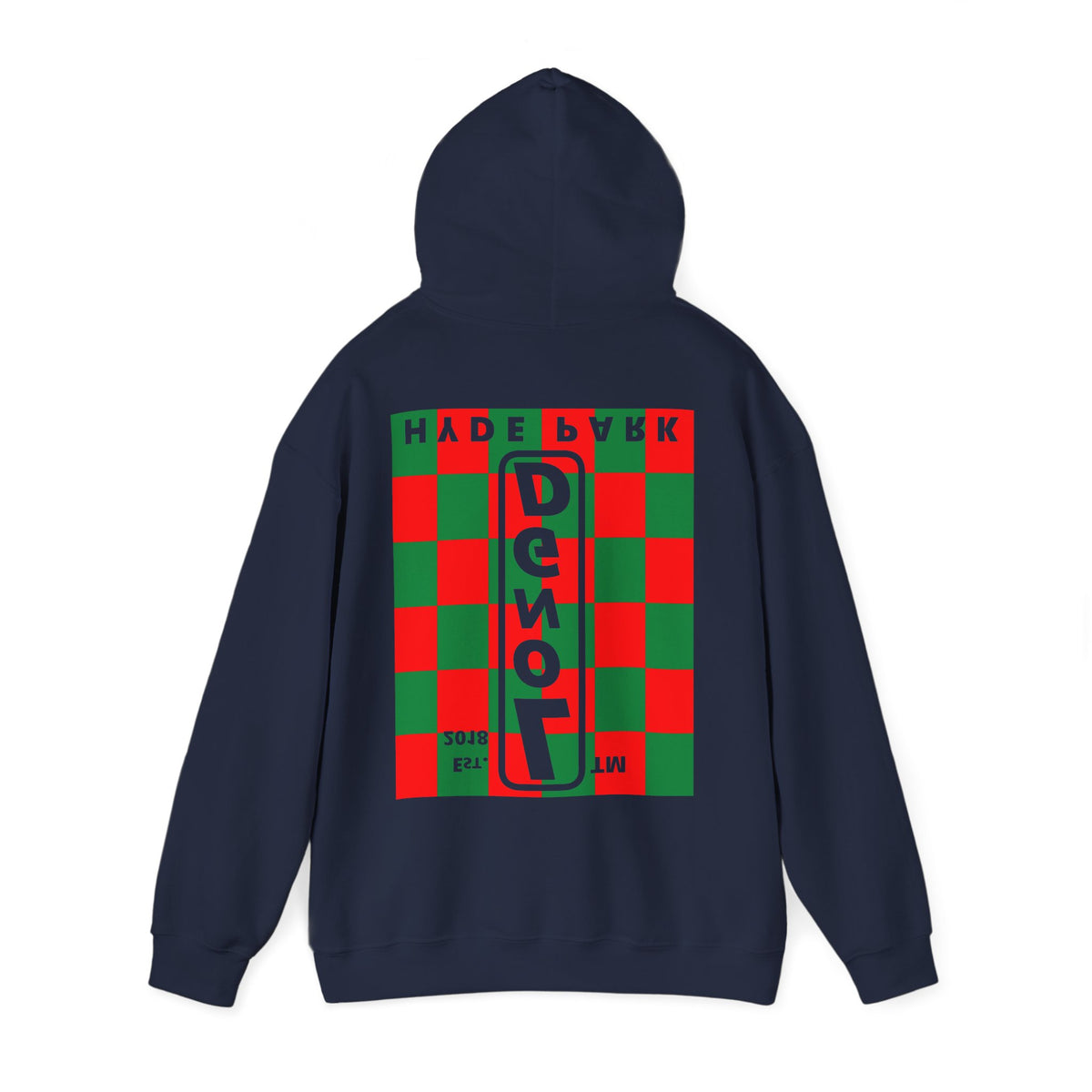 LongD Hyde Park negative upright checkered front-back logo (Xmas colors) hoodie