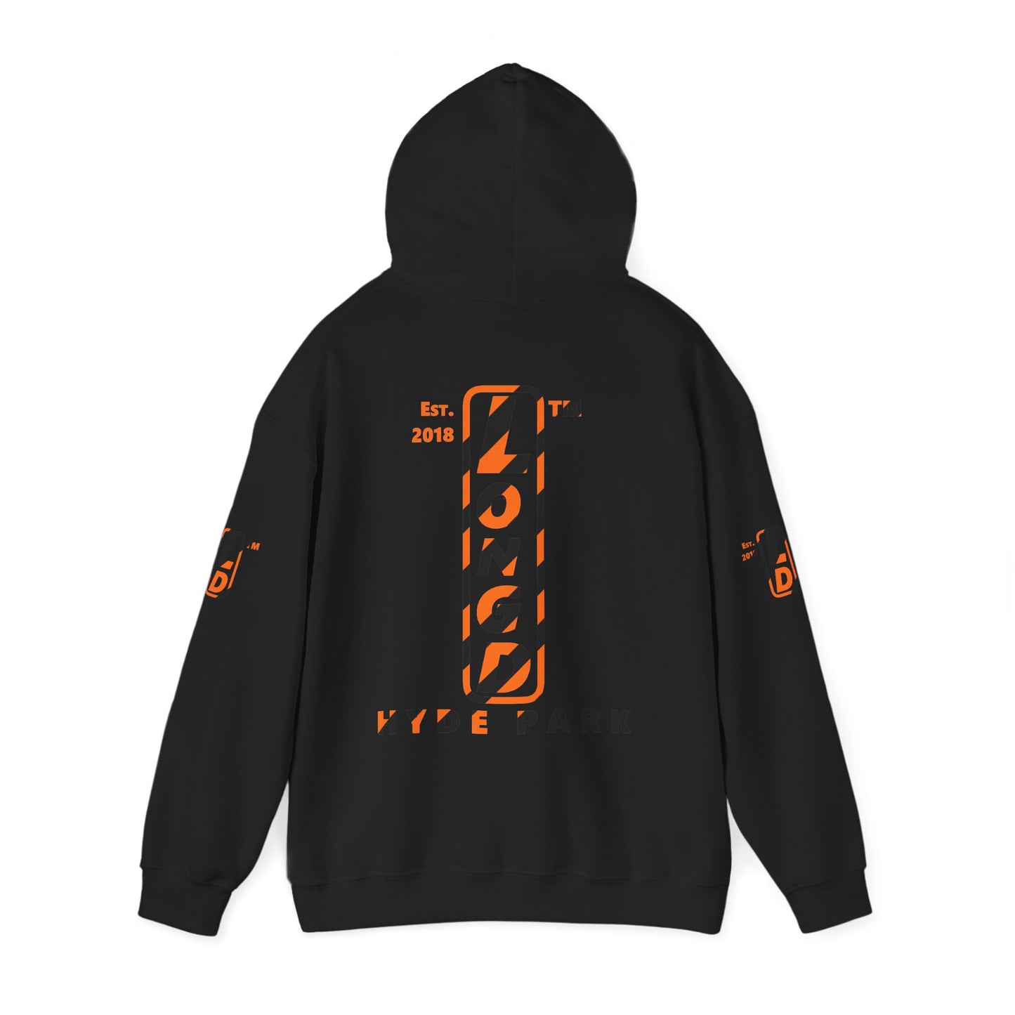LongD Hyde Park positive upright pixel-weighted 12-striped 4-print logo (Halloween colors) hoodie