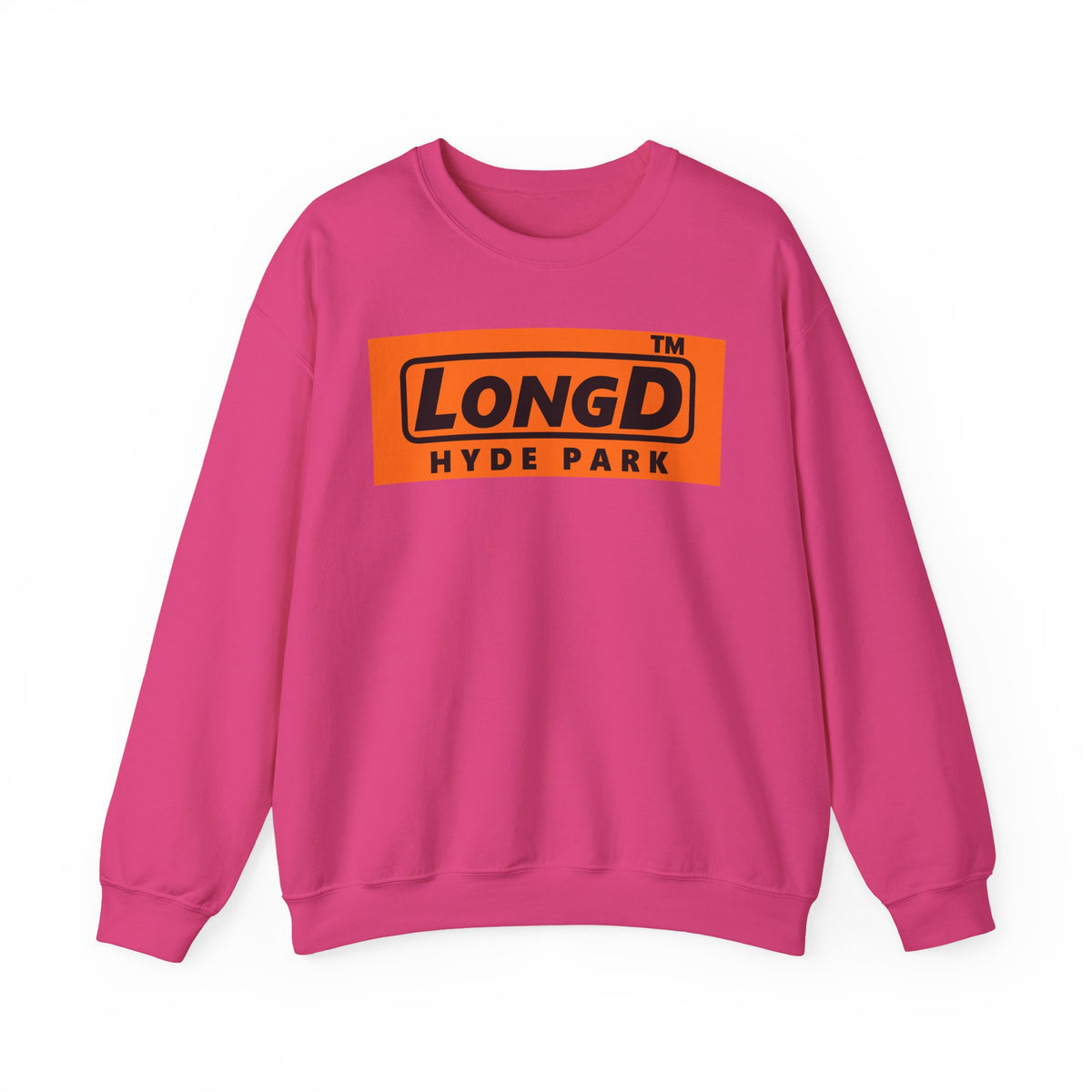 LongD Hyde Park logo Black (000000) on orange (FE7518) (Halloween colors) crewneck sweatshirt