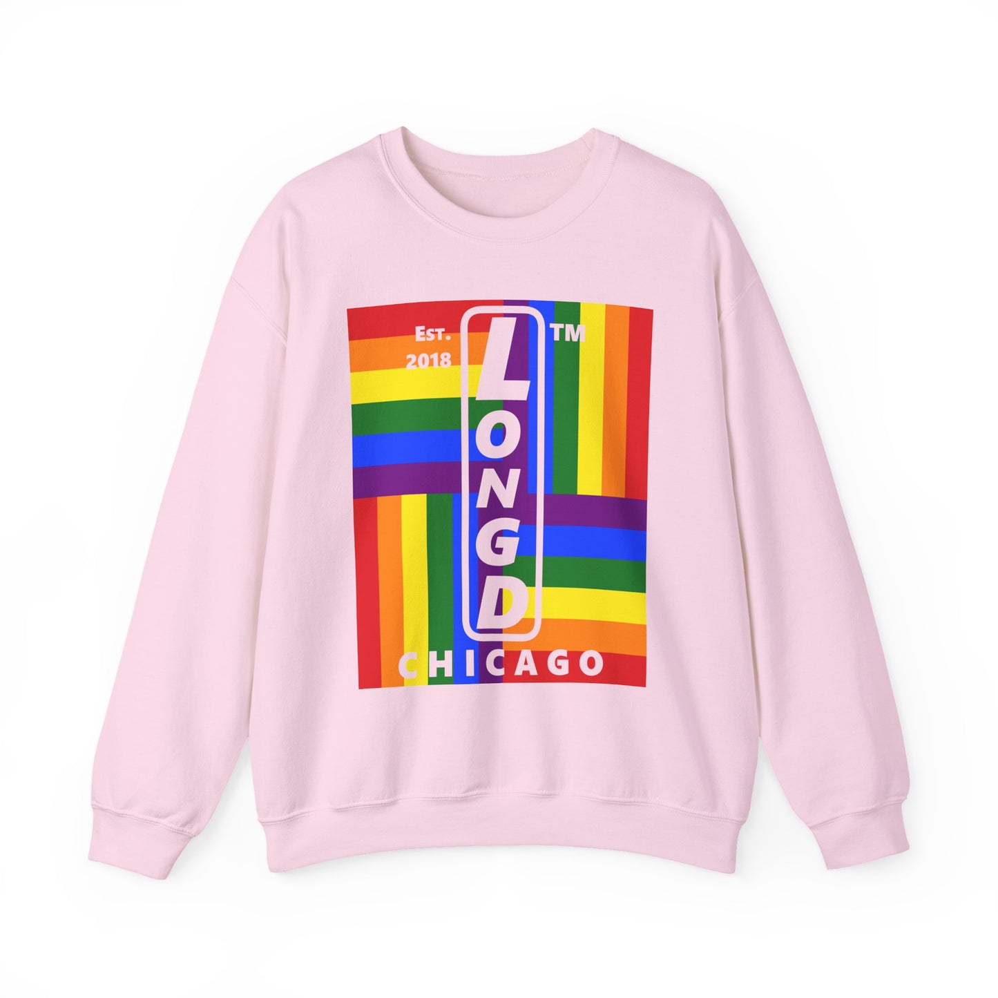 LongD negative windmill Chicago upright logo crewneck sweatshirt (Pride colors)