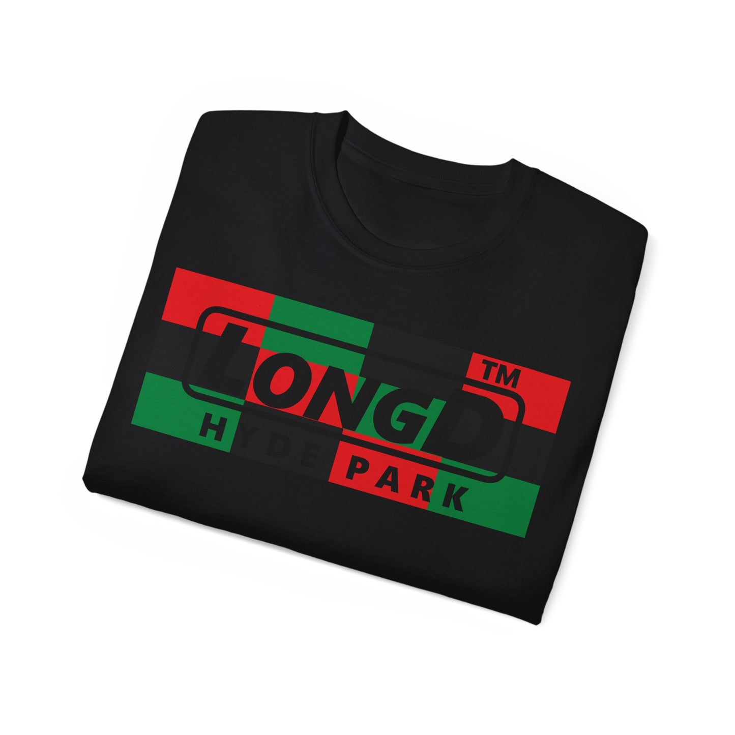 LongD negative 3x4 Hyde Park logo cotton tee (Juneteenth colors)