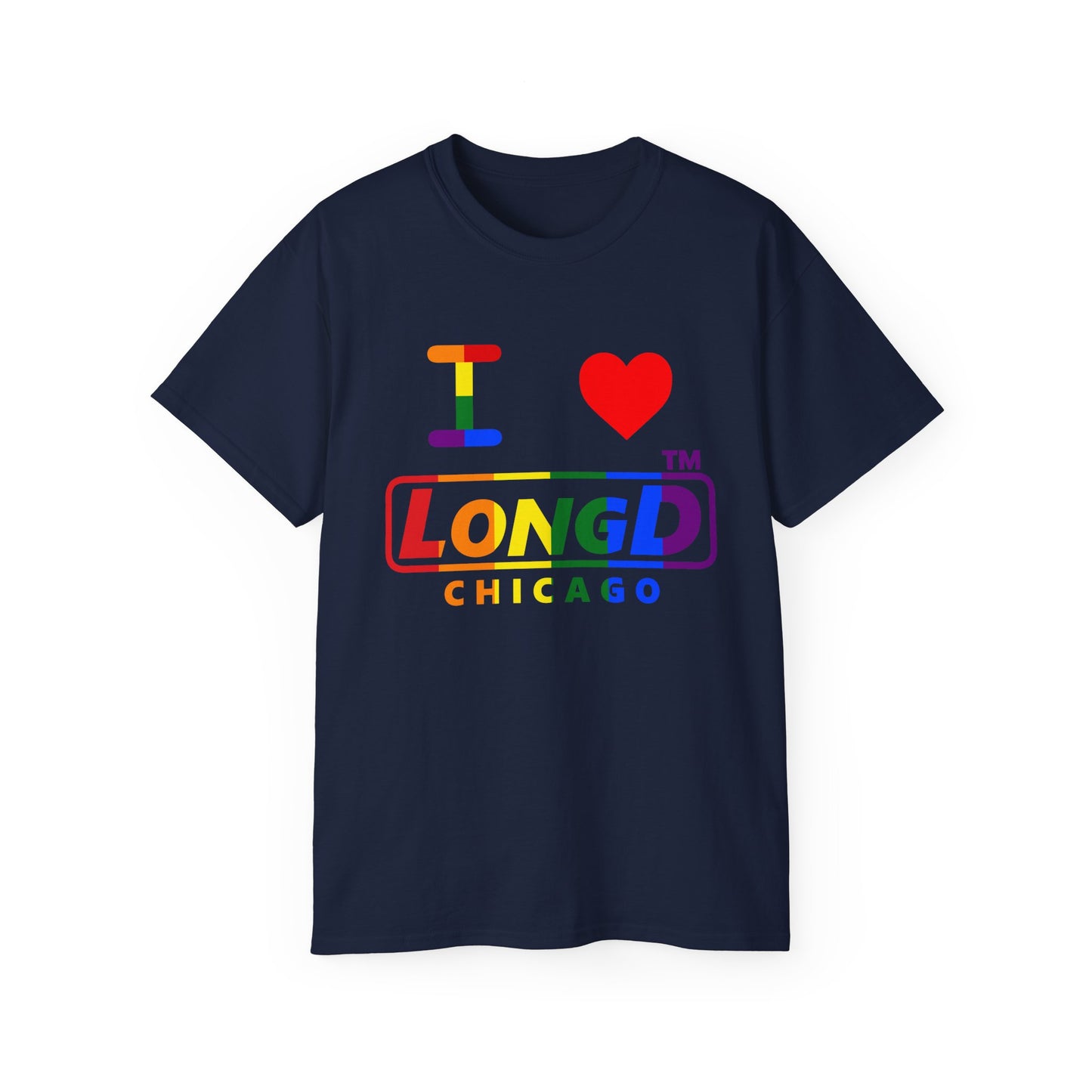 I Luv LongD positive vertical striped Chicago logo cotton tee (Pride colors)