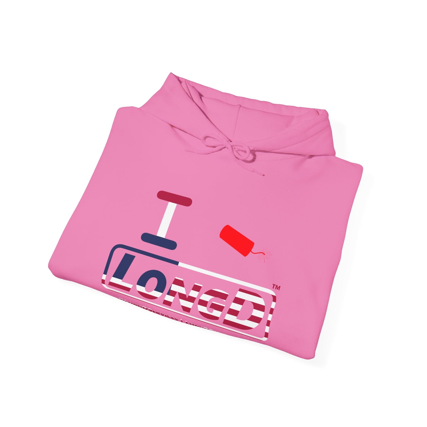 I Firecracker LongD® Logo Hoodie red, white and blue positive flag