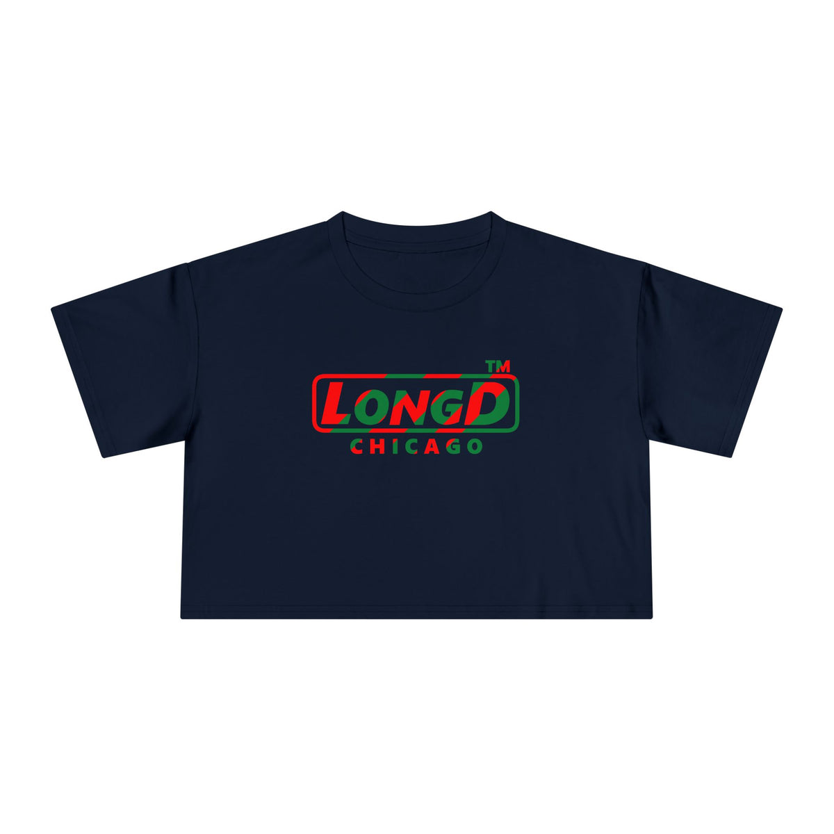 LongD Chicago positive pixel-weighted 6-striped logo (Xmas colors) crop tee
