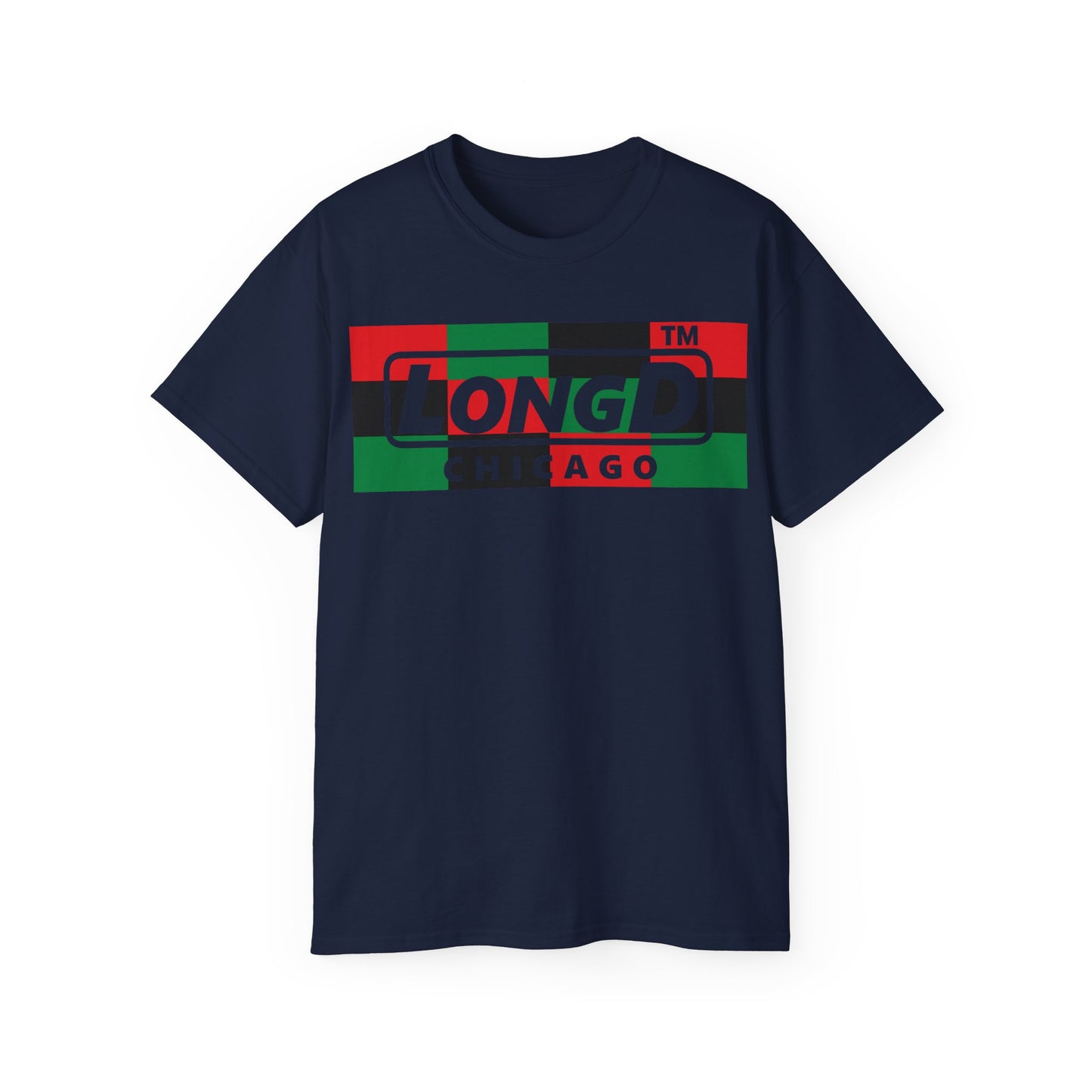 LongD negative 3x4 Chicago logo cotton tee (Juneteenth colors)