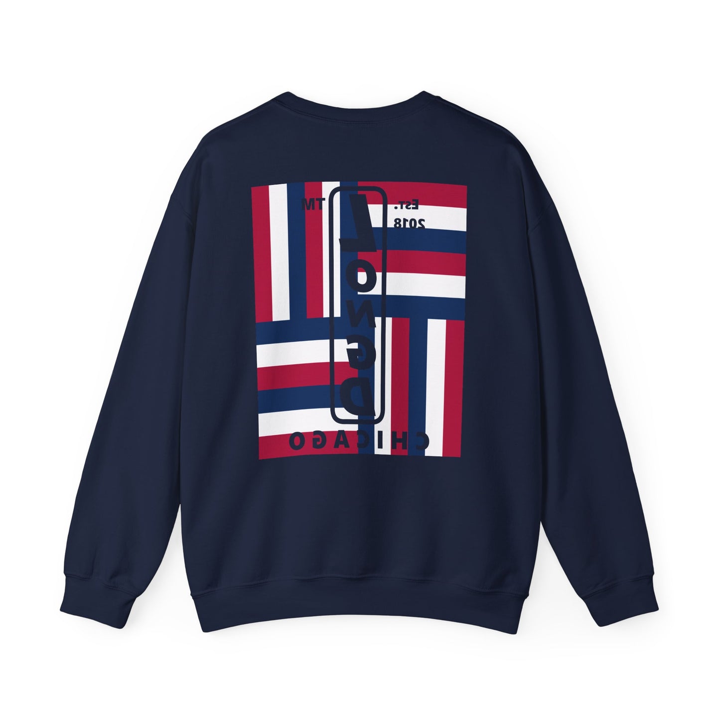 I Burst LongD negative windmill Chicago upright front-back logo crewneck sweatshirt