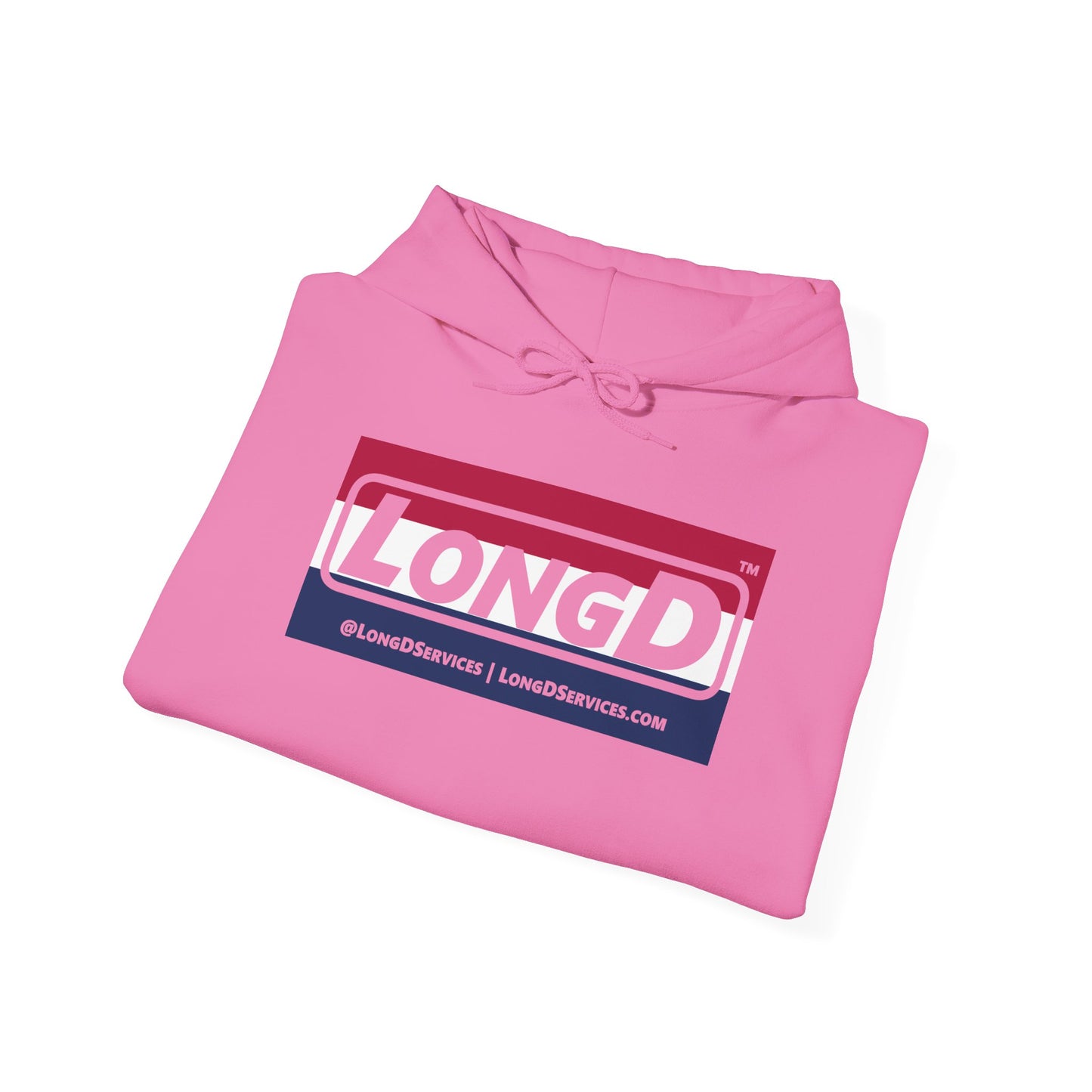 LongD® Logo Hoodie red, white and blue negative striped thirds