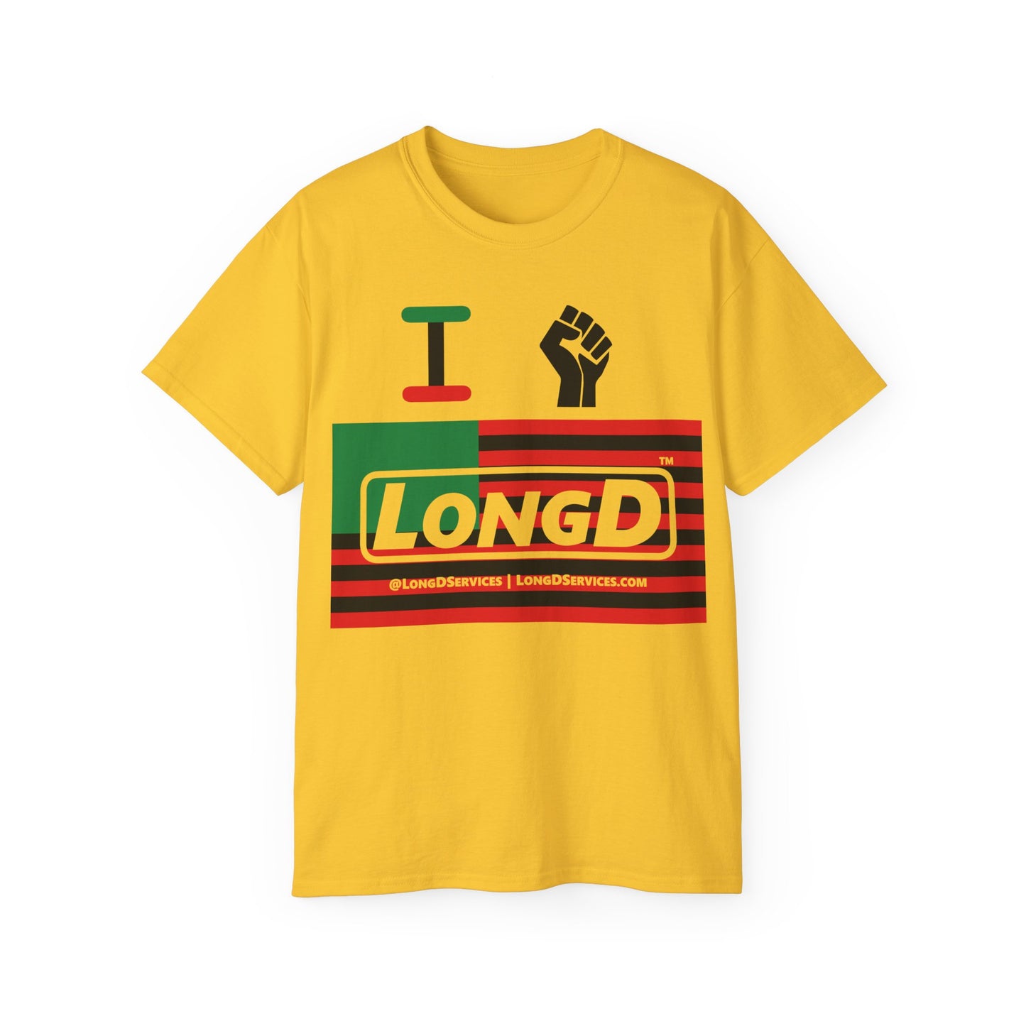 I Fist LongD® Logo Cotton Tee Juneteenth black fist negative flag