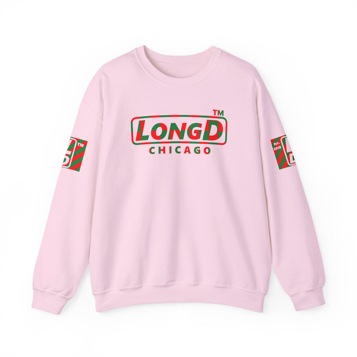 LongD Chicago positive checkered 4-print logo (Xmas colors) crewneck sweatshirt