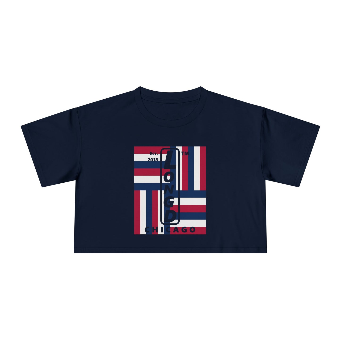 Negative windmill upright front-reversed back Chicago logo crop tee (Patriotic colors)