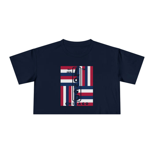 Negative windmill upright front-reversed back Chicago logo crop tee (Patriotic colors)
