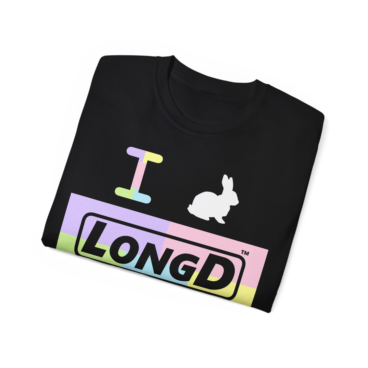 I Bunny LongD® Logo Cotton Tee Easter pastel variety negative text (white Easter Bunny)