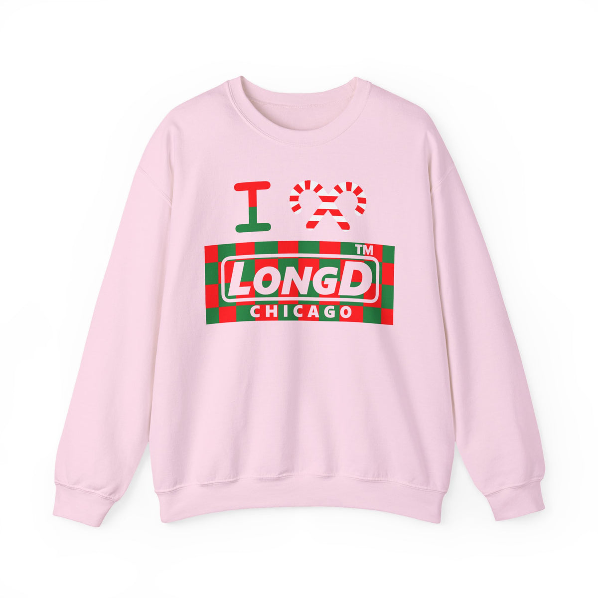 I candy cane LongD Chicago negative checkered logo crewneck sweatshirt