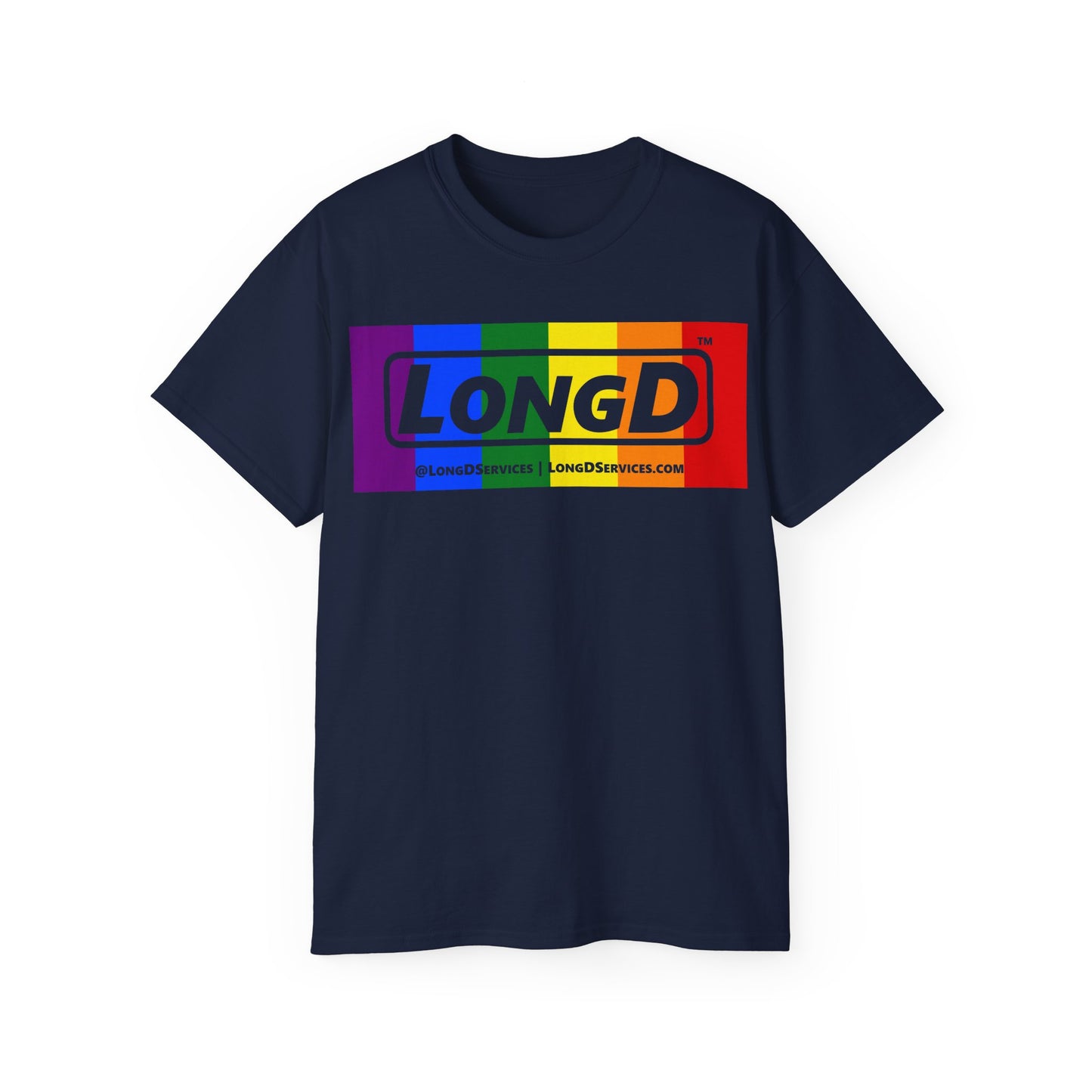 LongD® Logo Cotton Tee Pride rainbow negative text