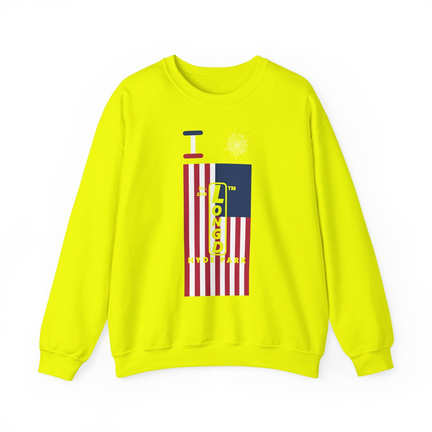 I Burst LongD negative flag Hyde Park upright logo crewneck sweatshirt