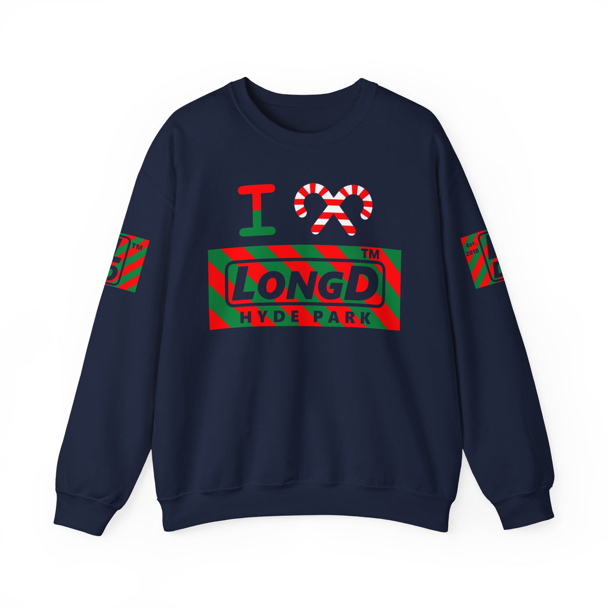 I candy cane LongD Hyde Park negative 12-striped 4-print logo crewneck sweatshirt