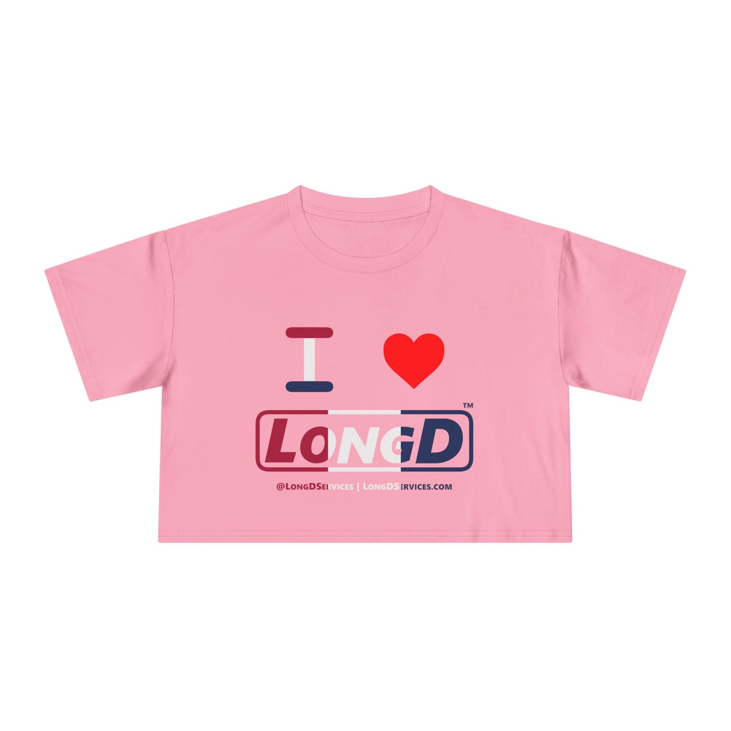 I Luv LongD Logo Women's Crop Tee Red, White & Blue positive thirds