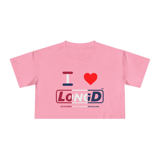 I Luv LongD Logo Women's Crop Tee Red, White & Blue positive thirds