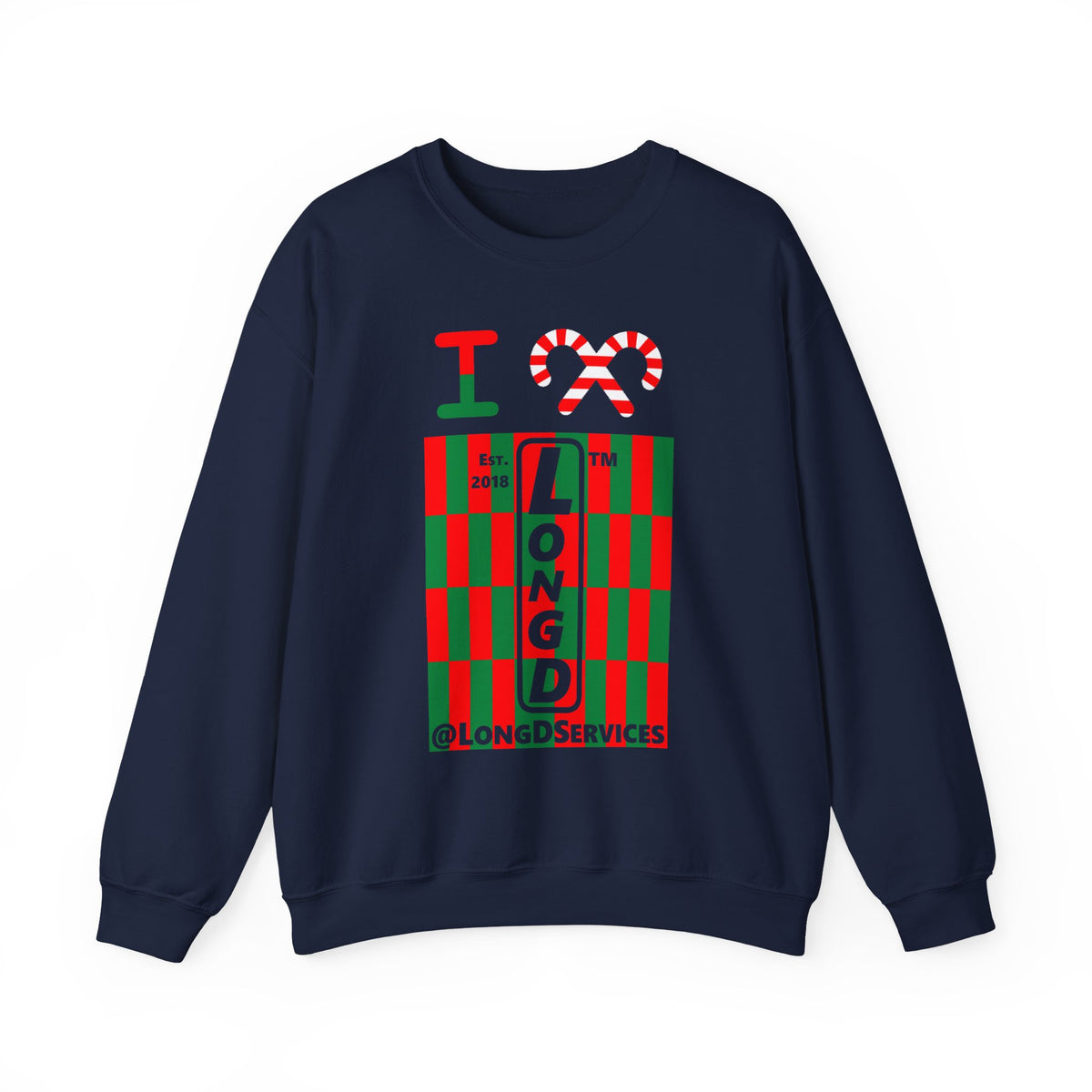 I candy cane LongD Tag negative upright tiled logo crewneck sweatshirt