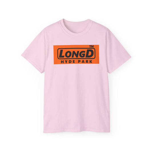 LongD Hyde Park logo Black (000000) on orange (FE7518) (Halloween colors) cotton tee