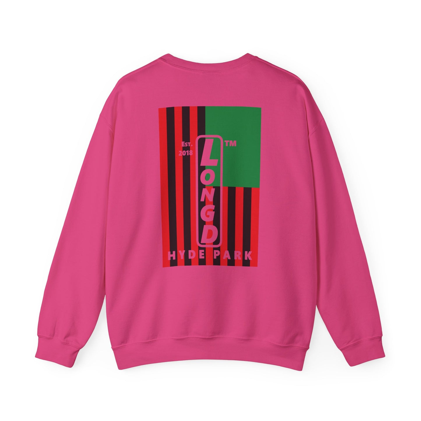 LongD negative cropped flag single-breasted front-back Hyde Park upright logo crewneck sweatshirt (Juneteenth colors)