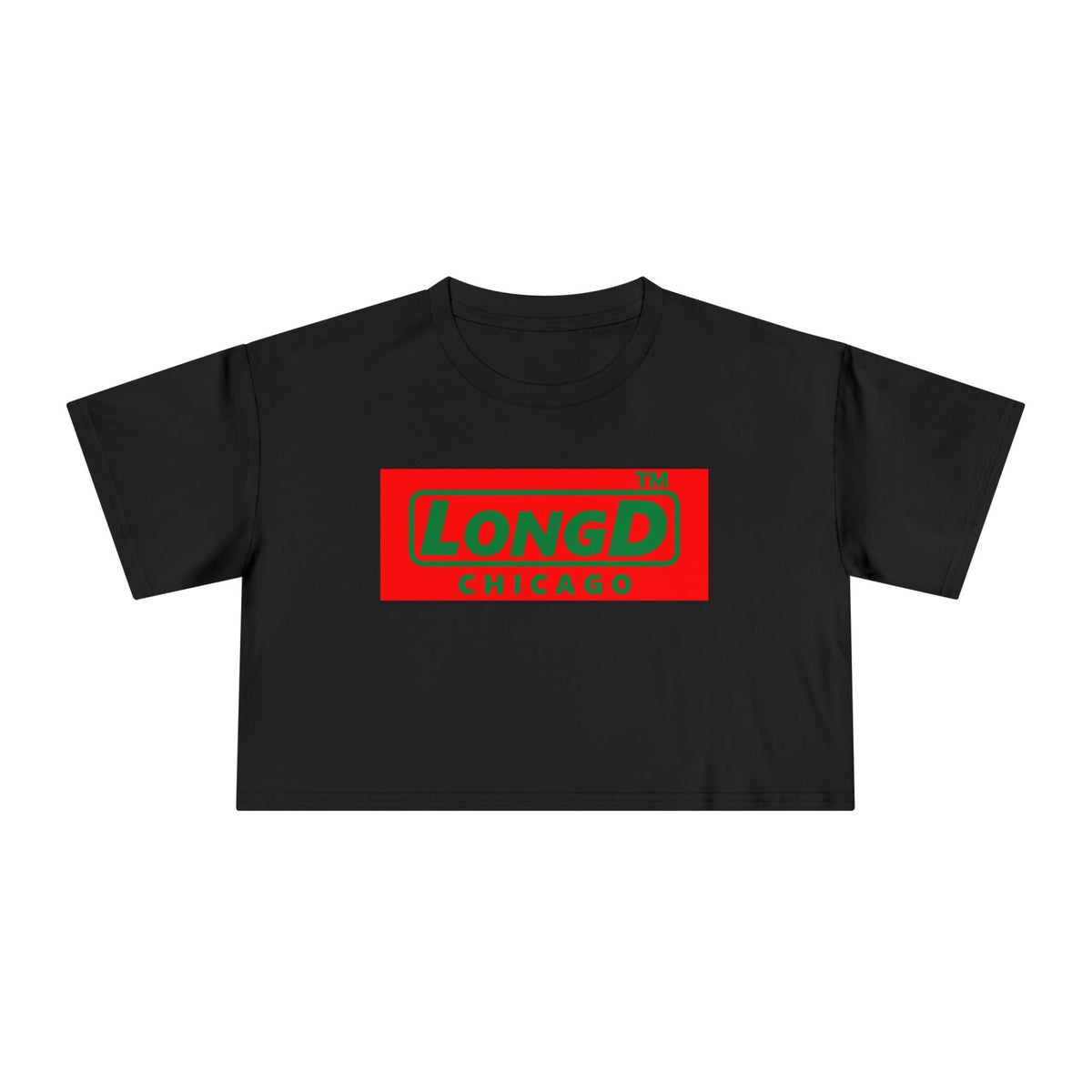 LongD Chicago logo positive green on negative red (Xmas colors) crop tee