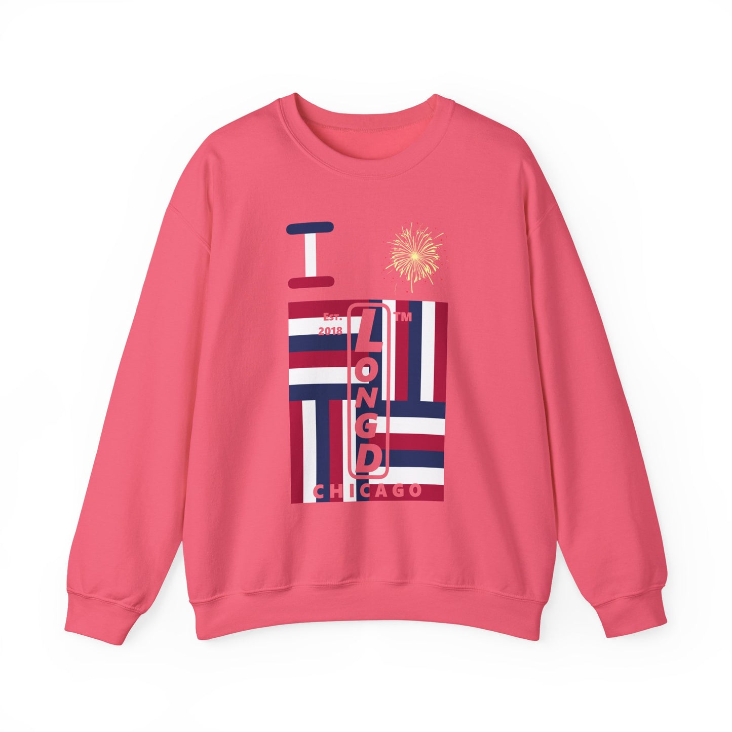 I Burst LongD negative windmill Chicago upright front-back logo crewneck sweatshirt