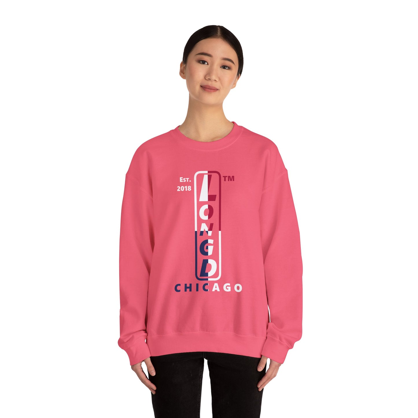 LongD positive quarters Chicago upright logo crewneck sweatshirt (patriotic colors)