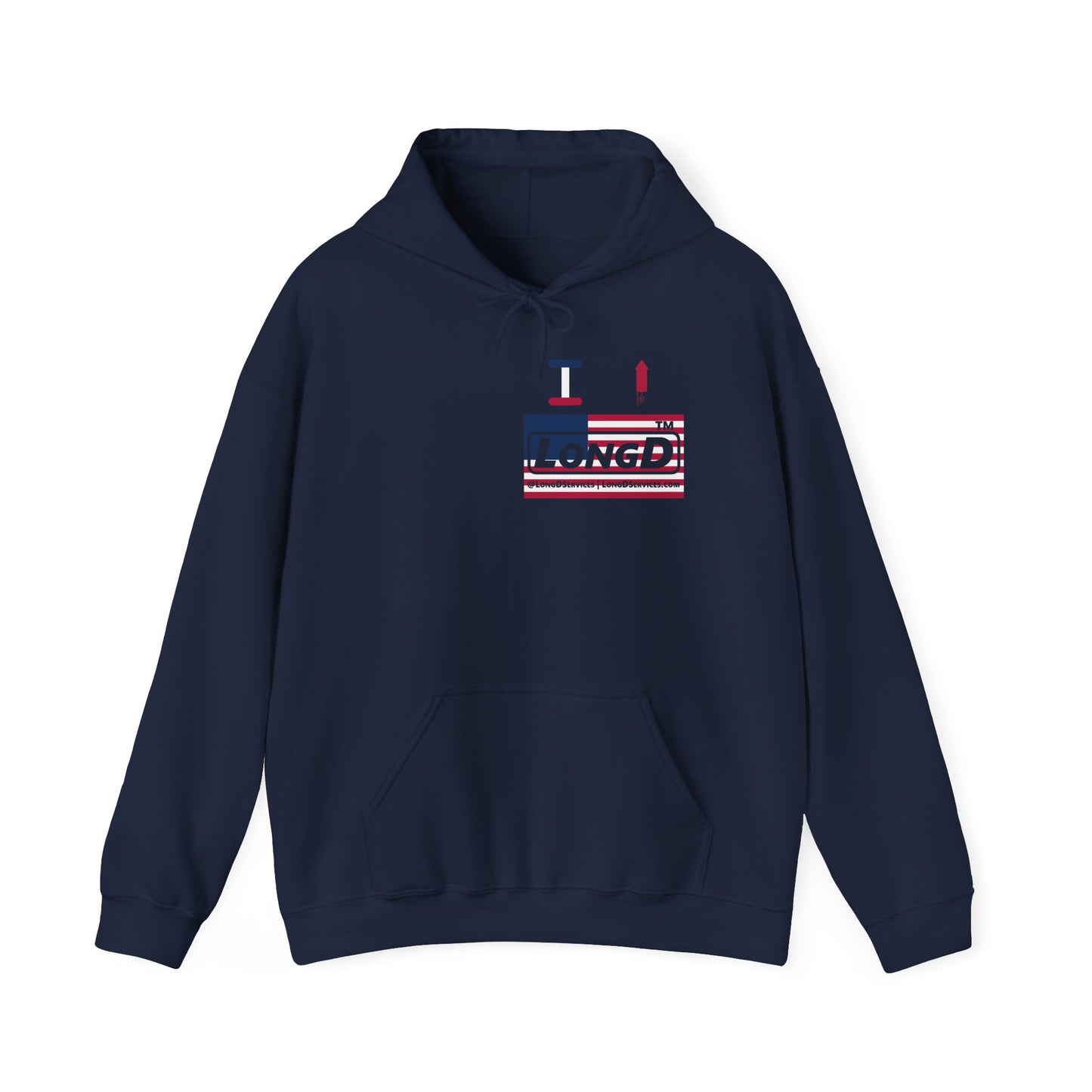 I firecracker LongD® negative flag front-back single breasted tag-domain logo hoodie