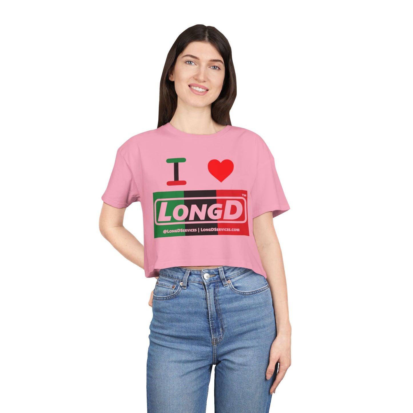 I Luv LongD Logo Women's Crop Tee (Juneteenth negative thirds logo)