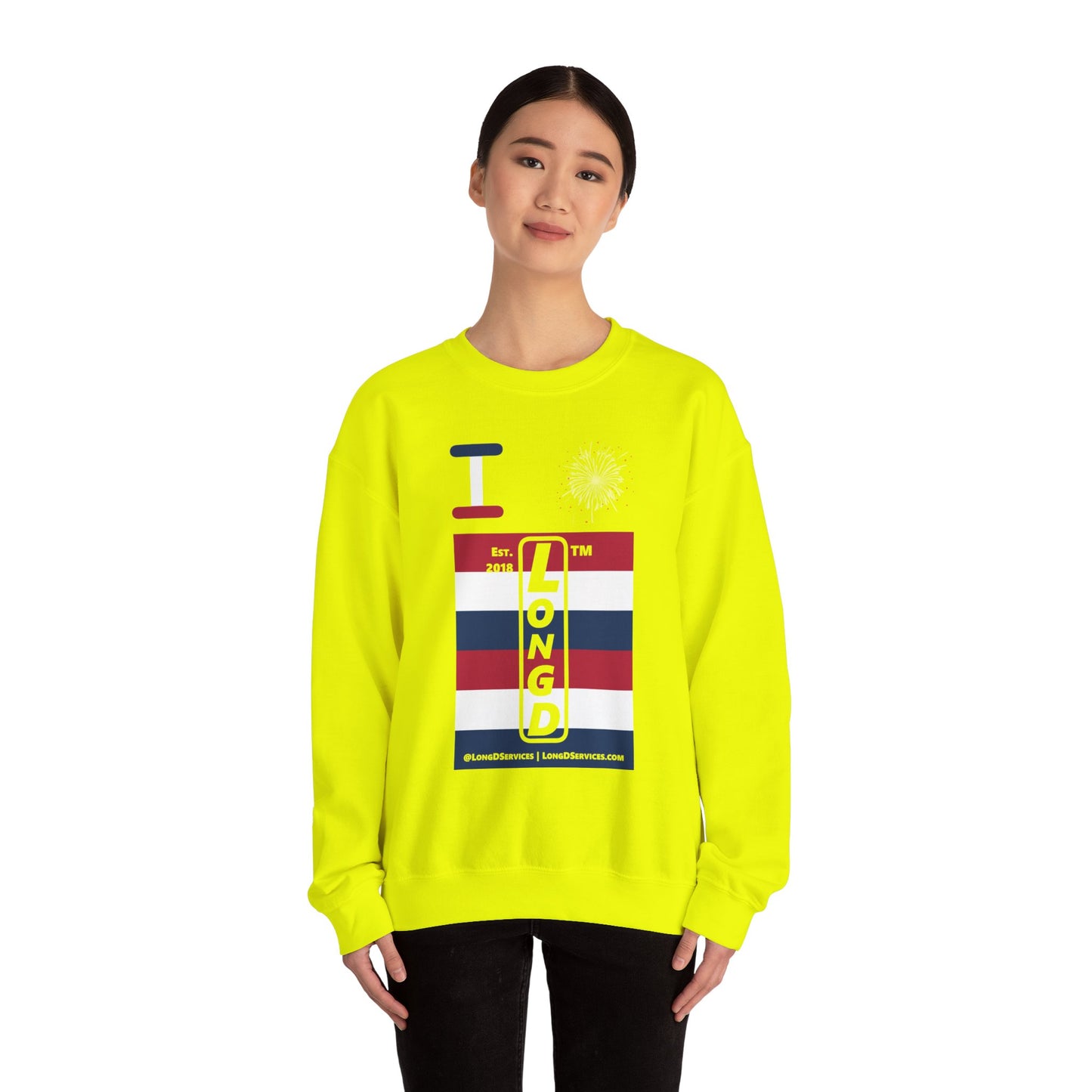 I Burst LongD negative horizontal 6-striped tag-domain upright logo crewneck sweatshirt