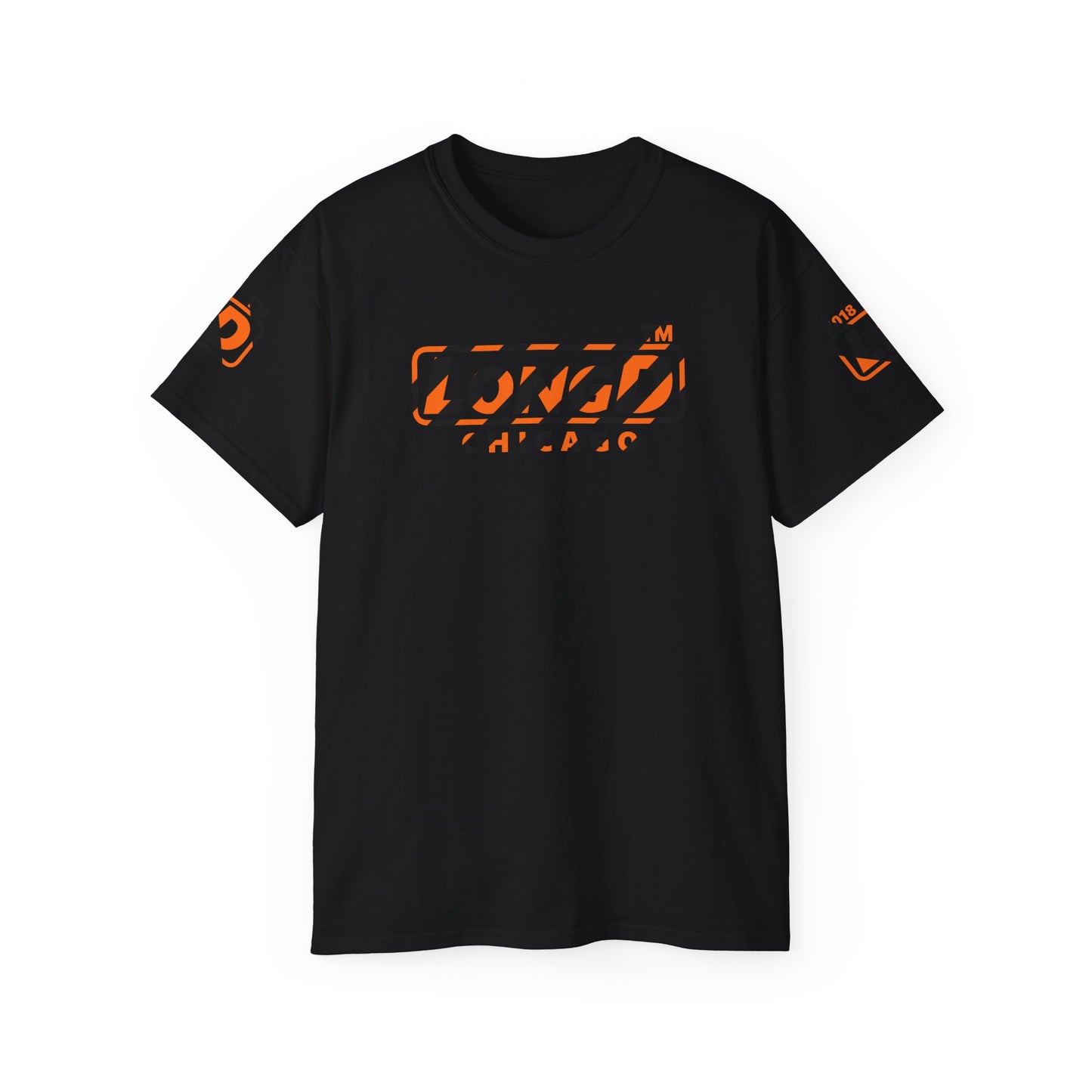 LongD Chicago positive 12-striped 4-print logo (Halloween colors) cotton tee