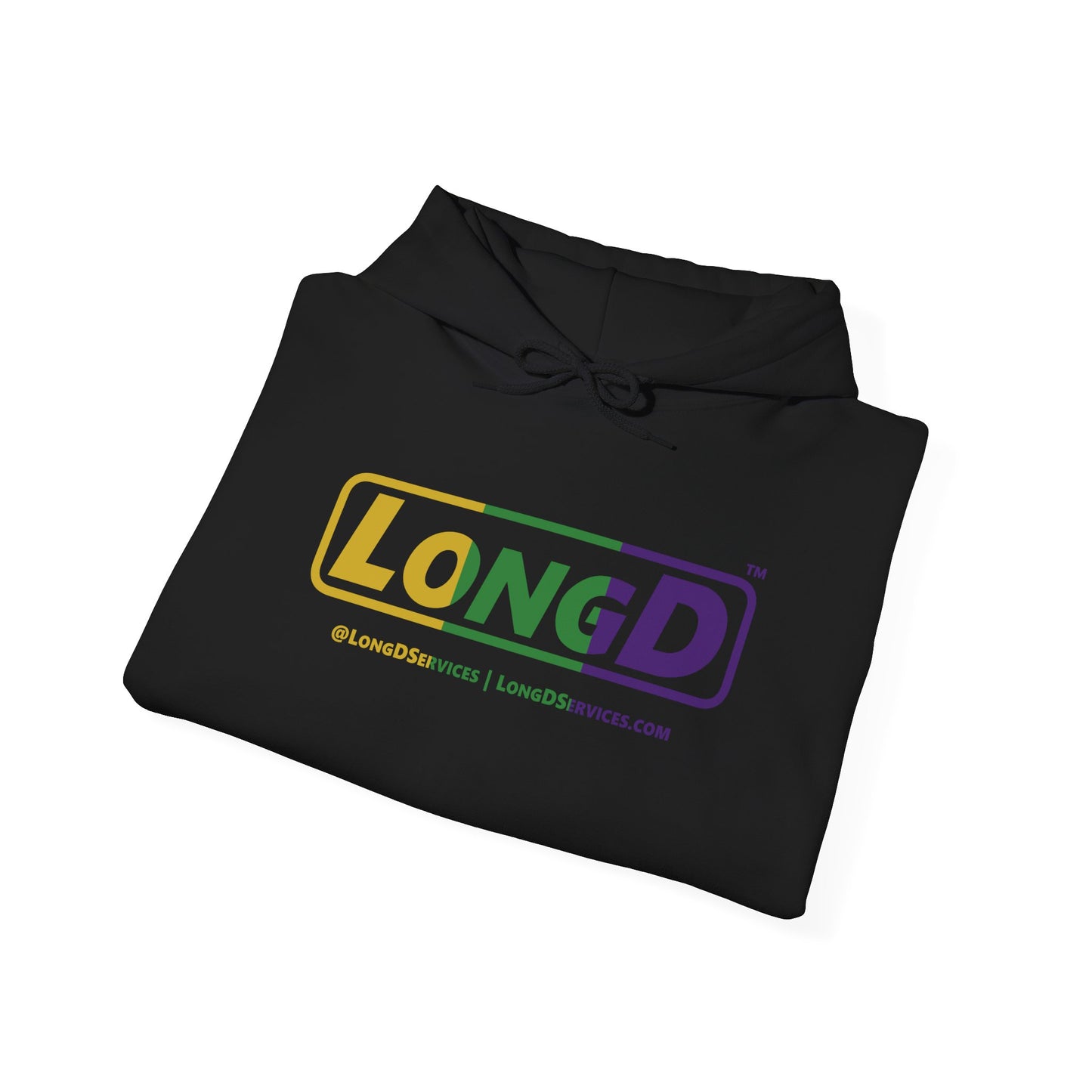 LongD® Logo Hoodie (Mardi Gras Forest Green-Royal Purple-Goldenrod Yellow text)