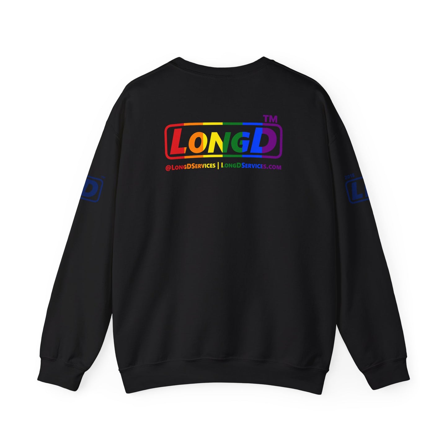 I Luv LongD official basic 4-print tag logo crewneck sweatshirt with Pride heart