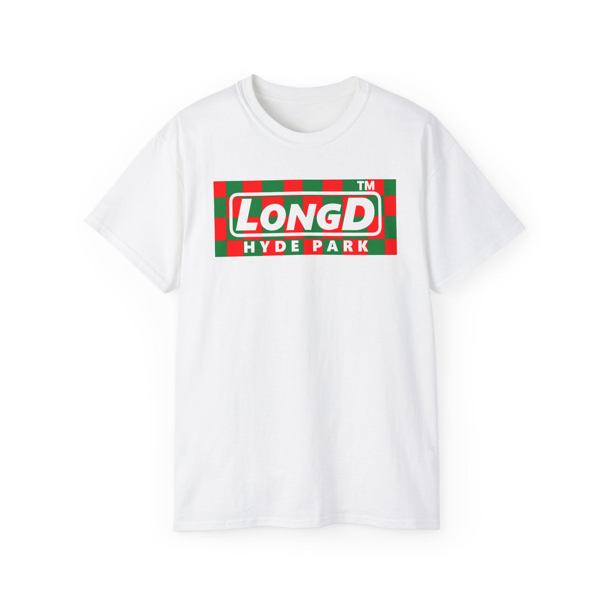 LongD Hyde Park negative checkered logo (Xmas colors) cotton tee