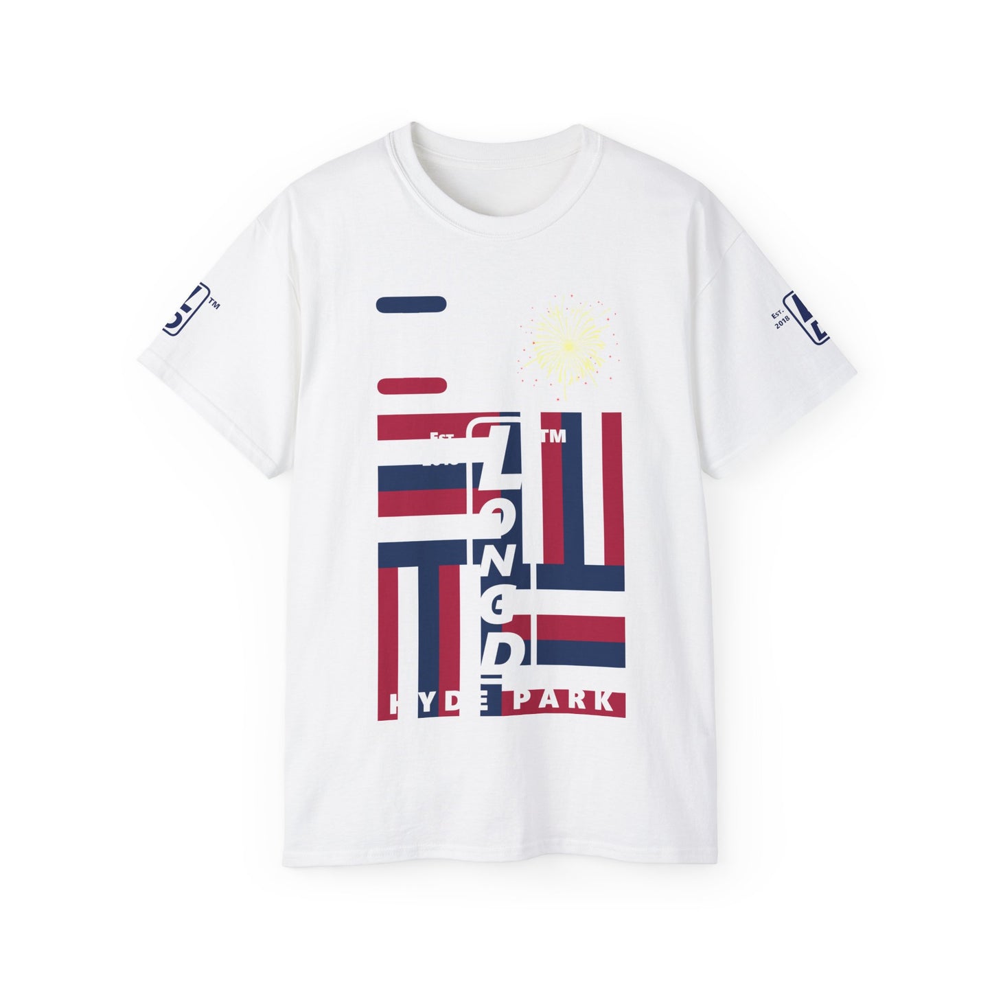 I Burst LongD cotton tee negative windmill 4-print Hyde Park upright logo (Patriotic colors)