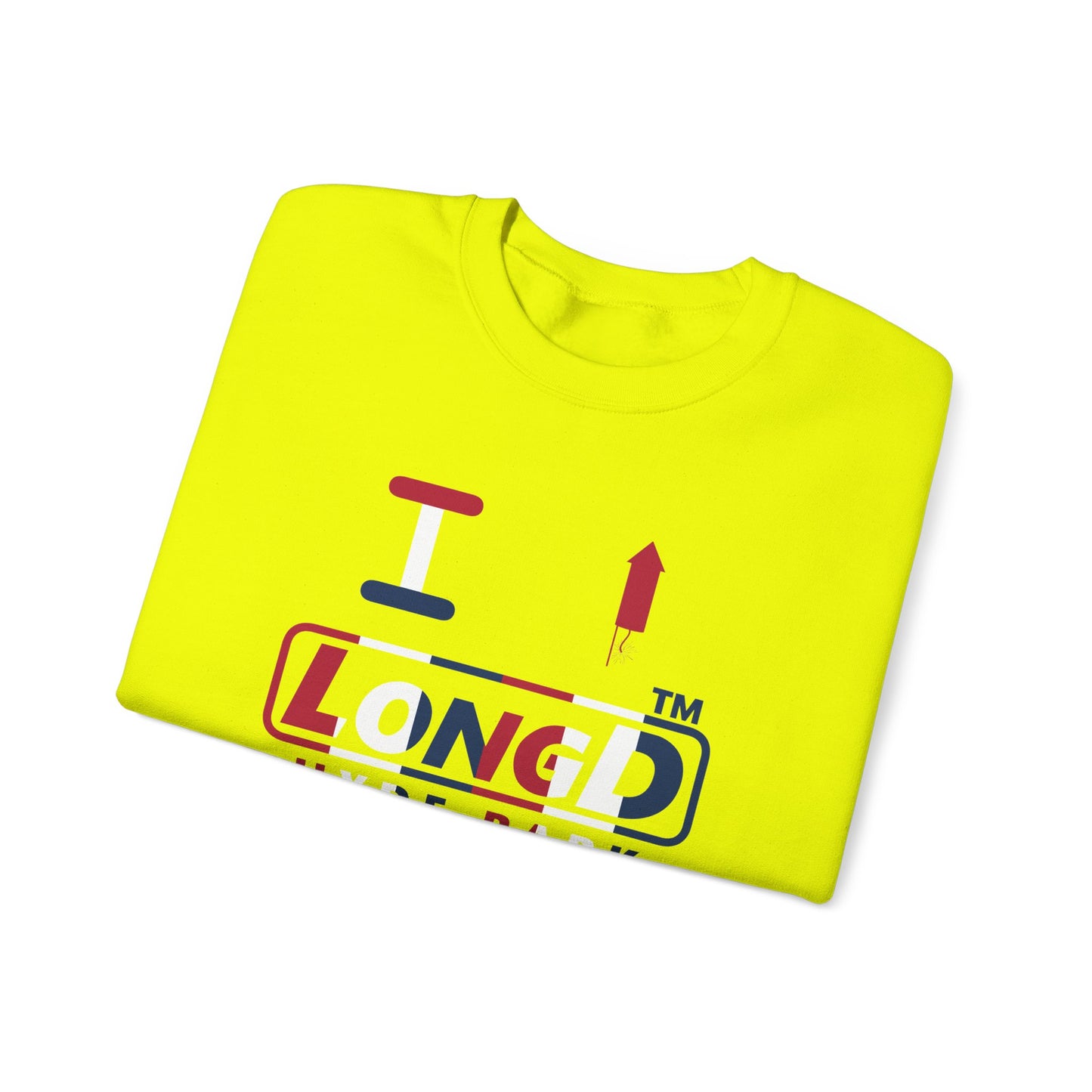 I firecracker LongD positive vertical 6-striped Hyde Park logo crewneck sweatshirt