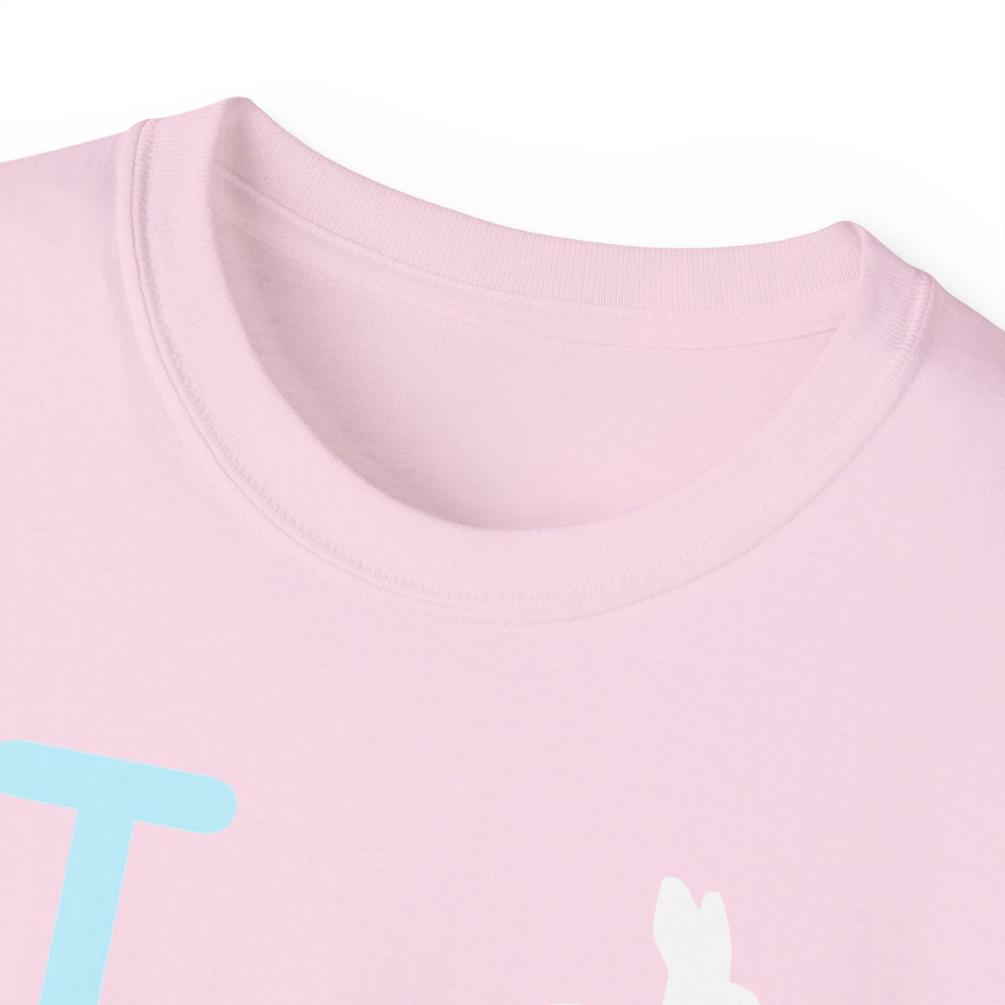 I Bunny LongD® Logo Cotton Tee Easter pastel blue negative text (white Easter Bunny)