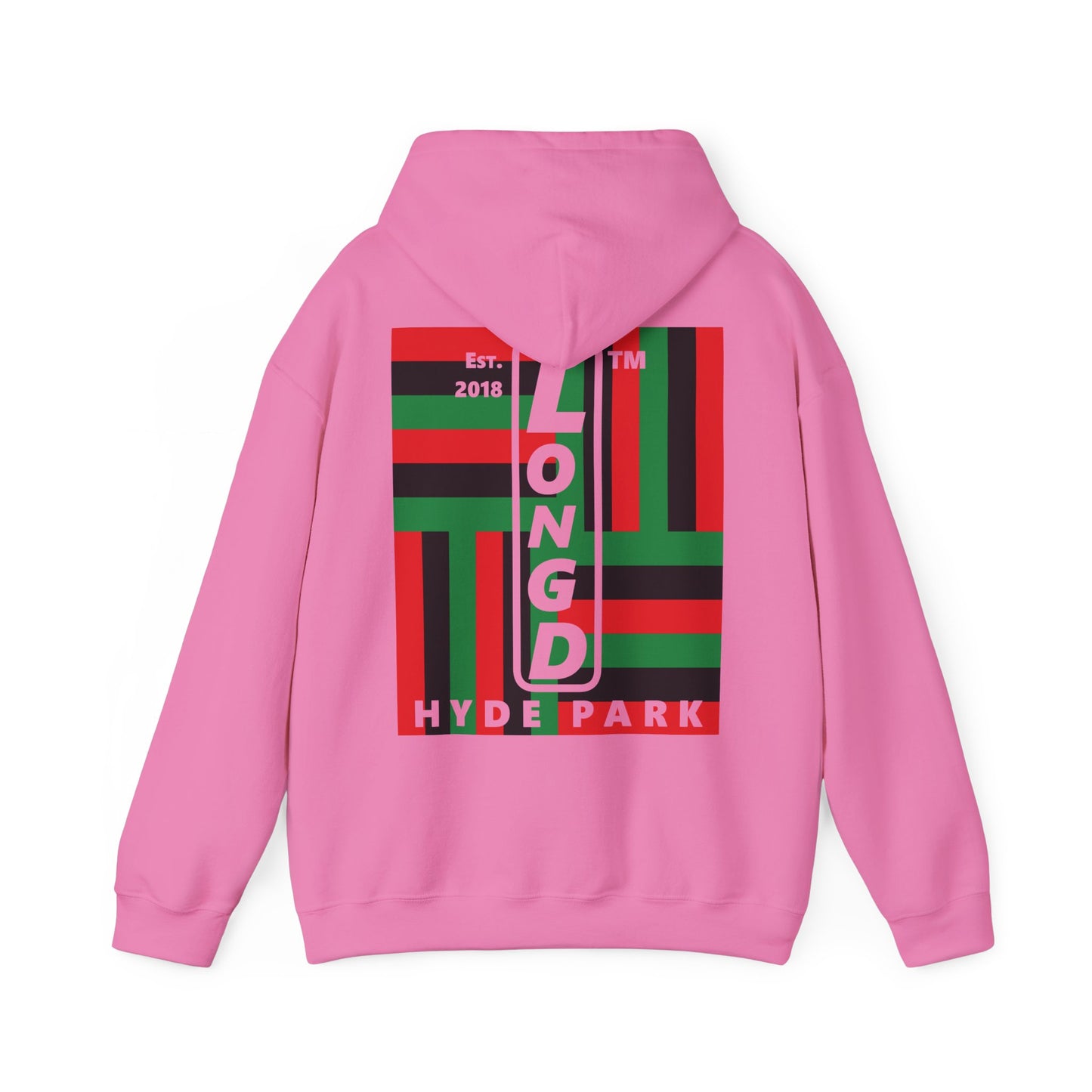 LongD single-breasted negative windmill front-back upright Hyde Park logo hoodie (Juneteenth colors)