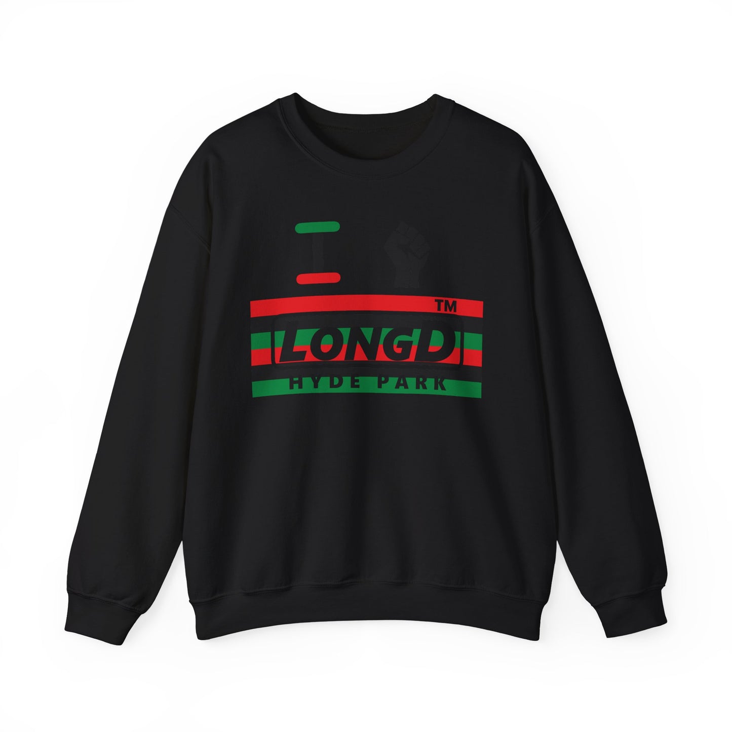 I fist LongD negative horizontal 6-striped Hyde Park logo crewneck sweatshirt